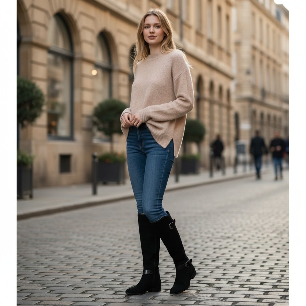 Circa Joan & David black patent leather Suede knee-high boots.